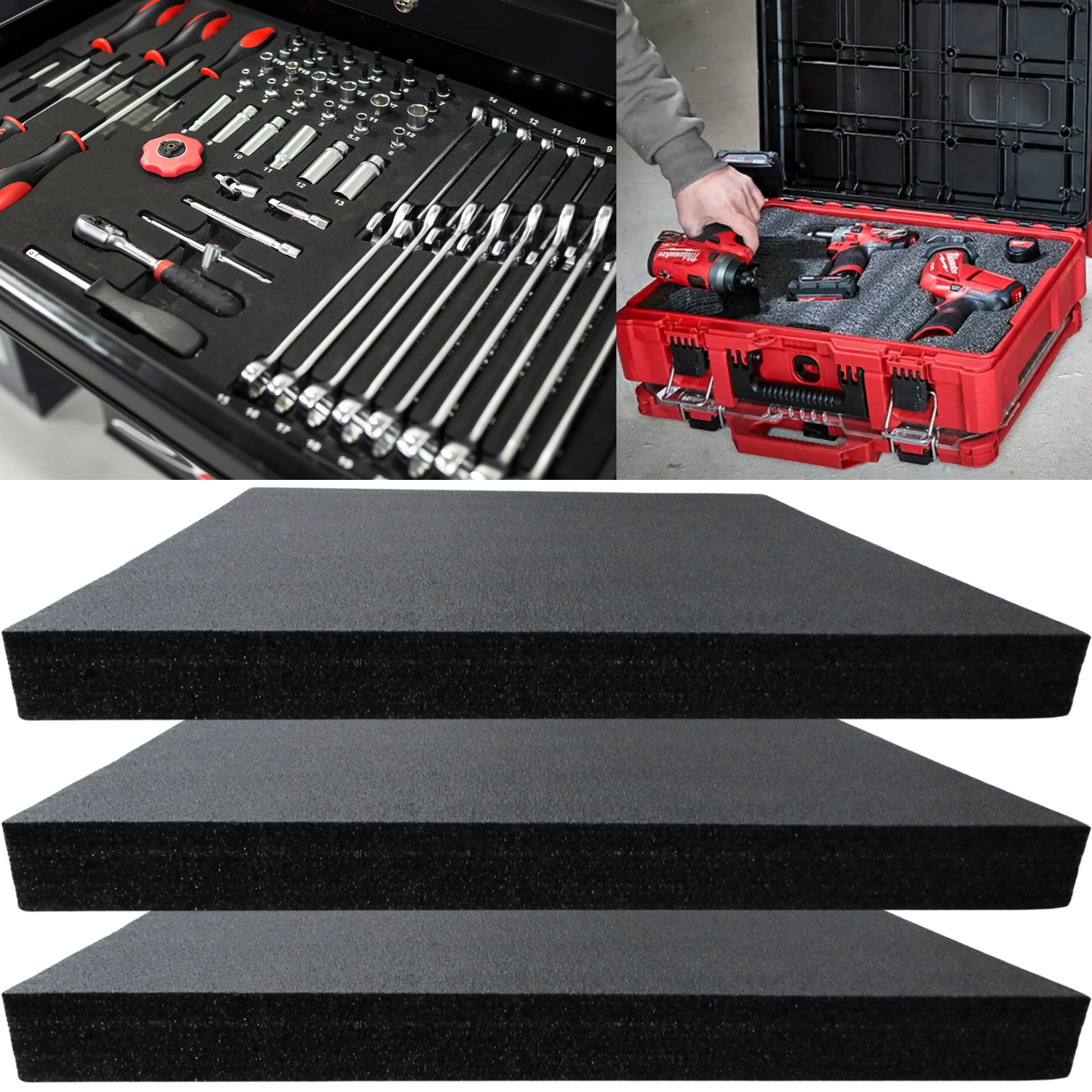 Tool Box Foam 3Pack 22x18x2 inch, Foam Inserts for Cases, Polyethylene Tool Foam Sheets, Drawer Foam Liner, Tool Box Organizers and Storage, Toolbox Shadow Organizer