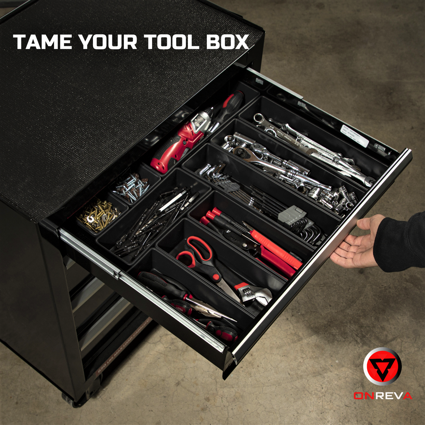 ONREVA 6 PCs Tool Box Organizer Tray Set, Toolbox Storage Non-slip Trays, Rolling Tool Chest Drawer Dividers, Tool Cabinet Bins, Hardware, Screws, Nuts, Screwdrivers, pliers, Small Tools Organization