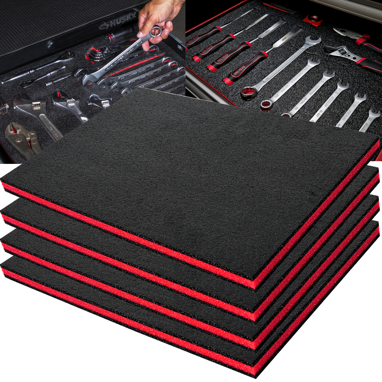 Tool Box Foam 4Pack 16x12x1 inch, Foam Inserts for Cases, Polyethylene Tool Foam Sheets, Drawer Liner Foam, Toolbox Kaizen Organizer and Storage Tool Shadow