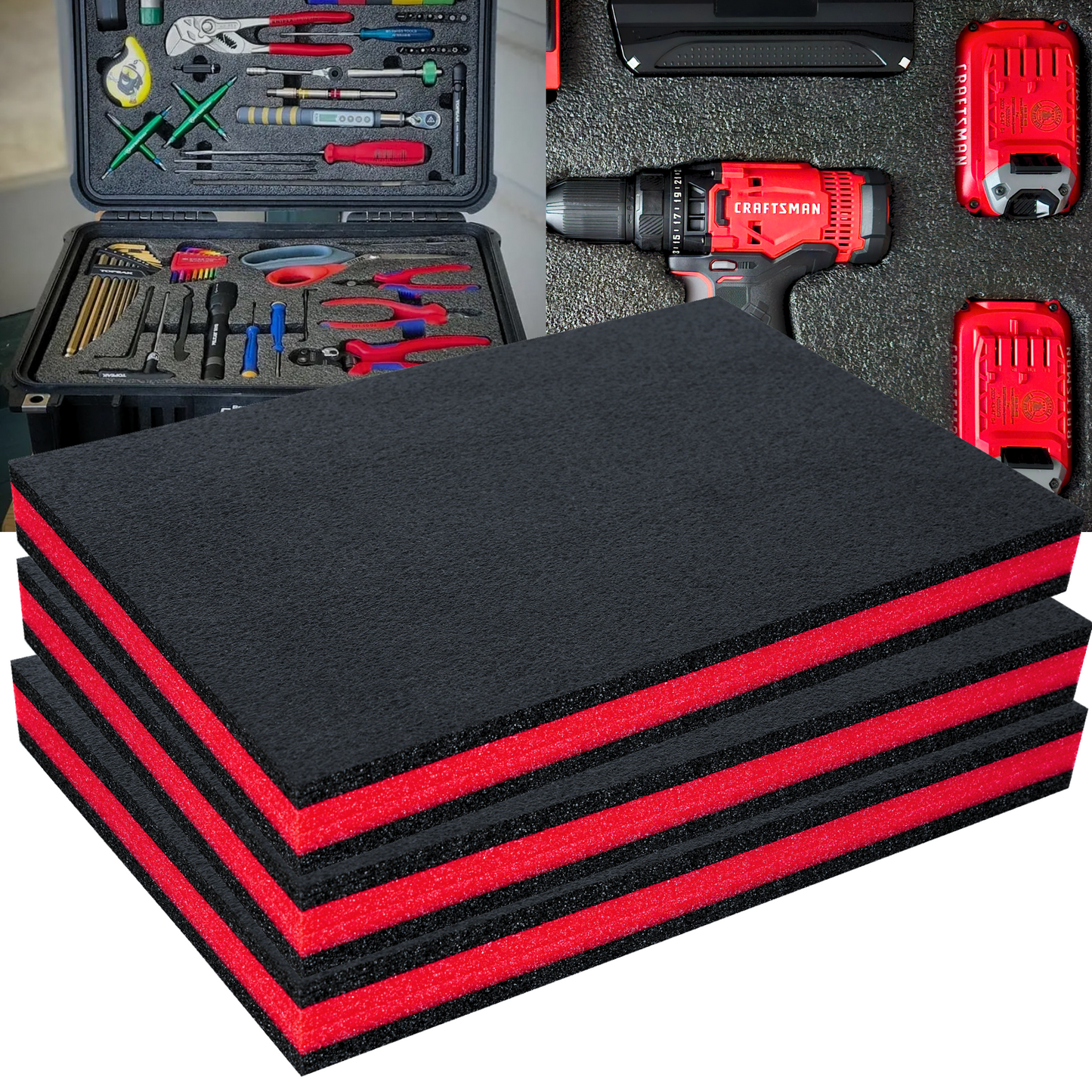 Tool Box Foam 3Pack 16x12x2 inch, Foam Inserts for Cases, Polyethylene Tool Foam Sheets, Drawer Liner Foam, Toolbox Kaizen Organizer and Storage Tool Shadow