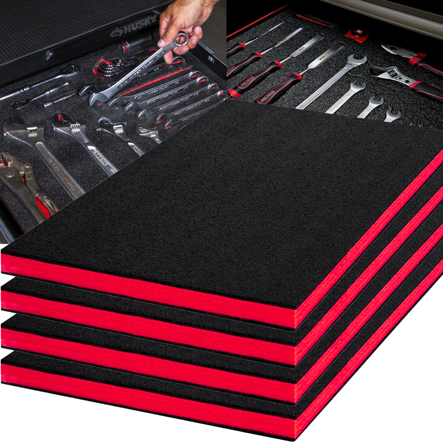 Tool Box Foam 4Pack 17x12x1 inch, Foam Inserts for Cases, Polyethylene Storage Sheets for Toolbox Hard Case, Tool Shadow Insert, Kaizen Organizer Sheet