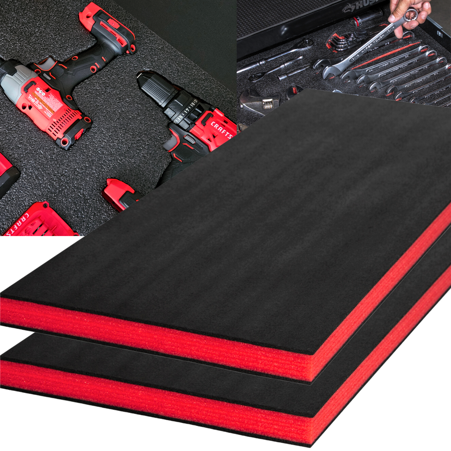 Tool Box Foam 2Pack 30x22x2 inch, Foam Inserts for Cases, Polyethylene Tool Foam Sheets, Gun Case Foam, Toolbox Drawer Foam Liner, Tool Box Organizer and Storage, Red with Black