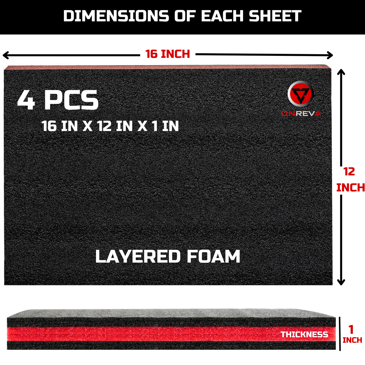Tool Box Foam 4Pack 16x12x1 inch, Foam Inserts for Cases, Polyethylene Tool Foam Sheets, Drawer Liner Foam, Toolbox Kaizen Organizer and Storage Tool Shadow