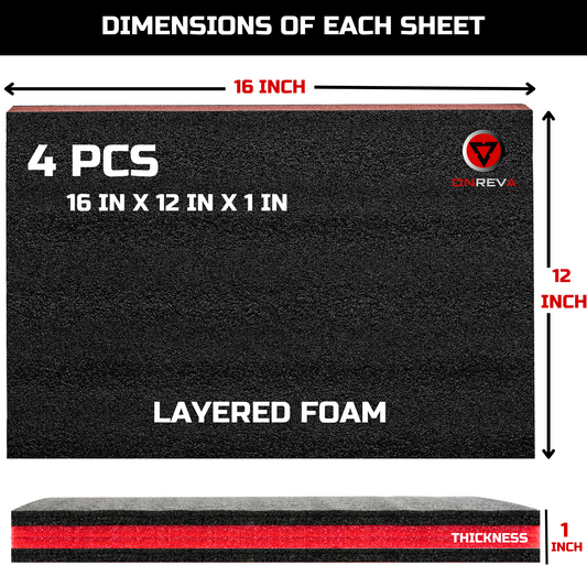 Tool Box Foam 4Pack 16x12x1 inch, Foam Inserts for Cases, Polyethylene Tool Foam Sheets, Drawer Liner Foam, Toolbox Kaizen Organizer and Storage Tool Shadow