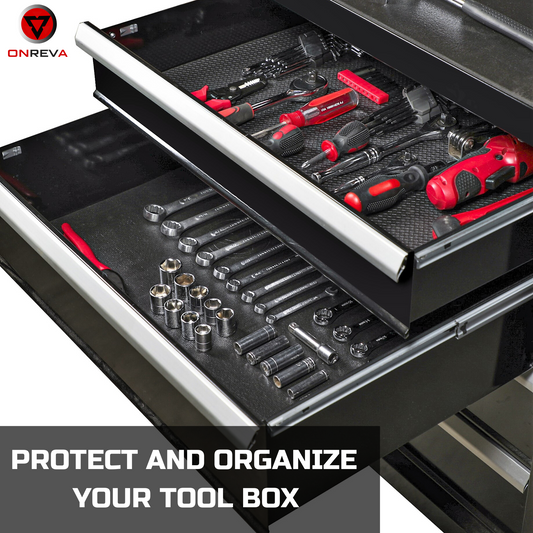 Tool Box Liner 16 inch wide x 6 ft Large, Thick Heavy Duty Toolbox Drawer Liners, Rolling Tool Chest Foam Mat, Shelf Rubber Mat, Black Non-slip Organizer Pad for Cabinet, Workbench