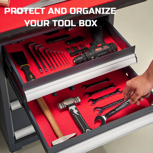 Tool Box Liner 16 inch Wide x 18 ft Large, Thick Heavy Duty Toolbox Drawer Liners, Rolling Tool Chest Liner Foam, Shelf Rubber Mat, Red Non-Slip Organizer Liner for Cabinet, Workbench