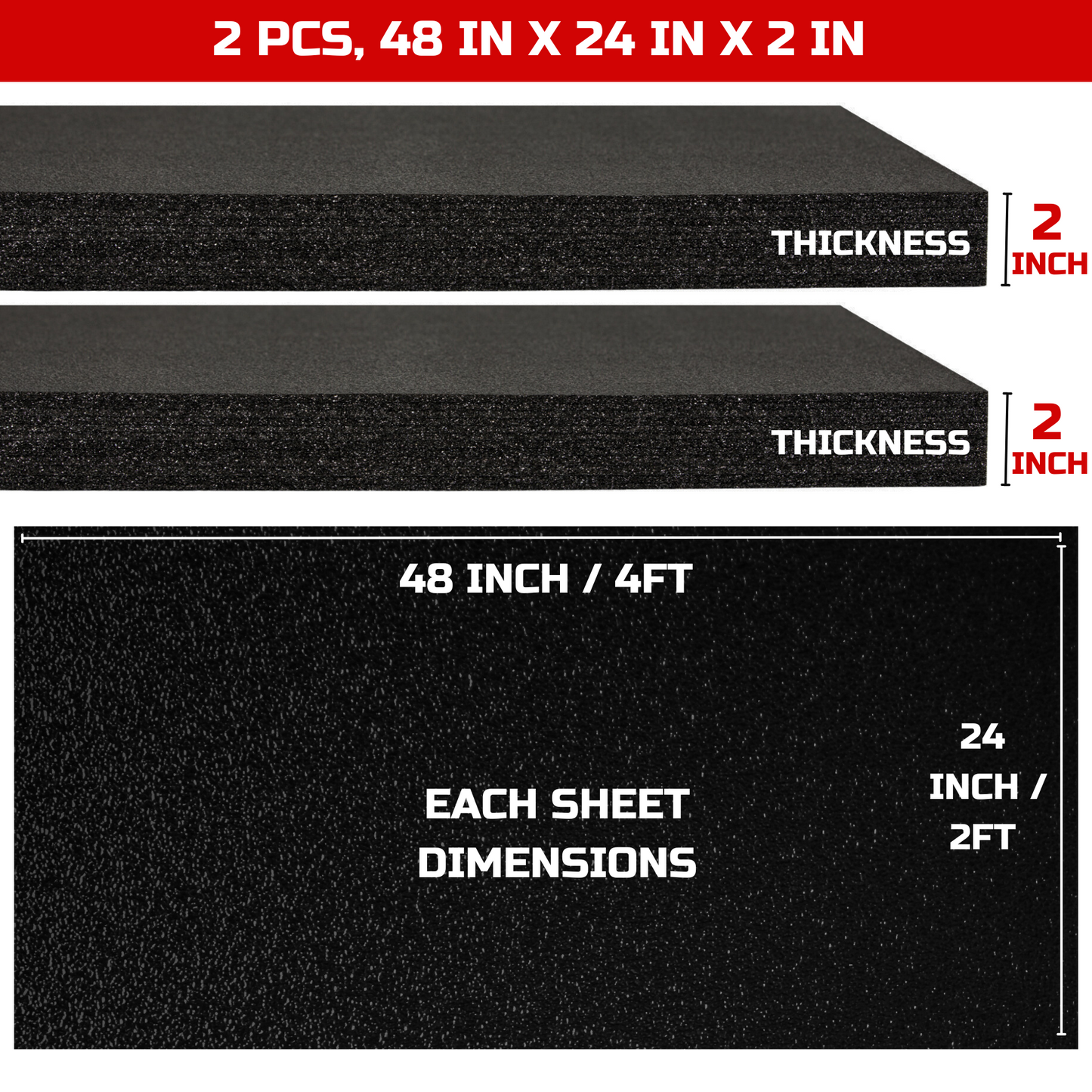 Tool Box Foam 2Pack 48x24x2 inch, Foam Inserts for Cases, Polyethylene Tool Foam Sheets, Gun Case Foam, Toolbox Drawer Foam Liner, Tool Box Organizer and Storage