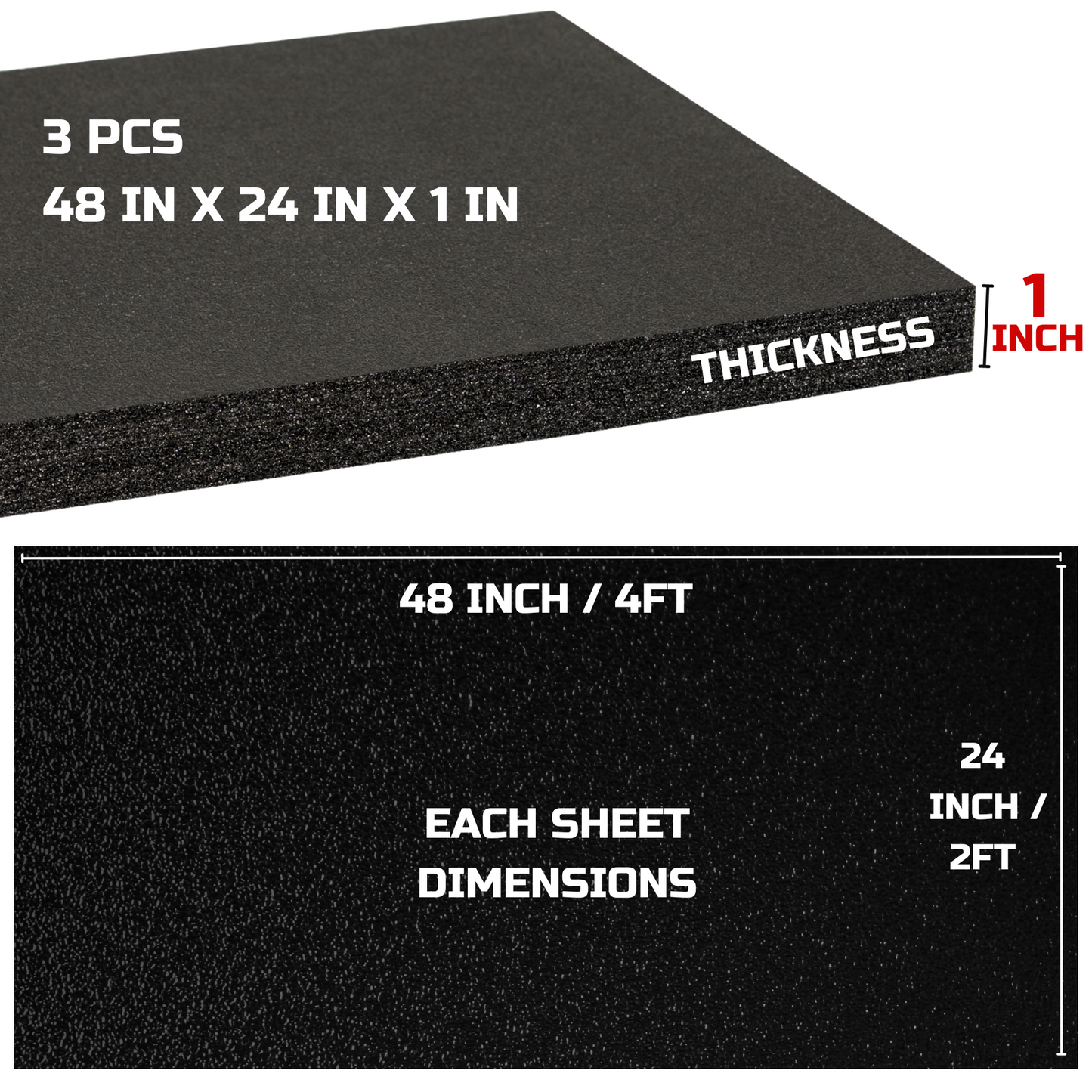 Tool Box Foam 3Pack 48x24x1 inch, Foam Inserts for Cases, Polyethylene Tool Foam Sheets, Drawer Liner Foam, Toolbox Kaizen Organizer and Storage Tool Shadow