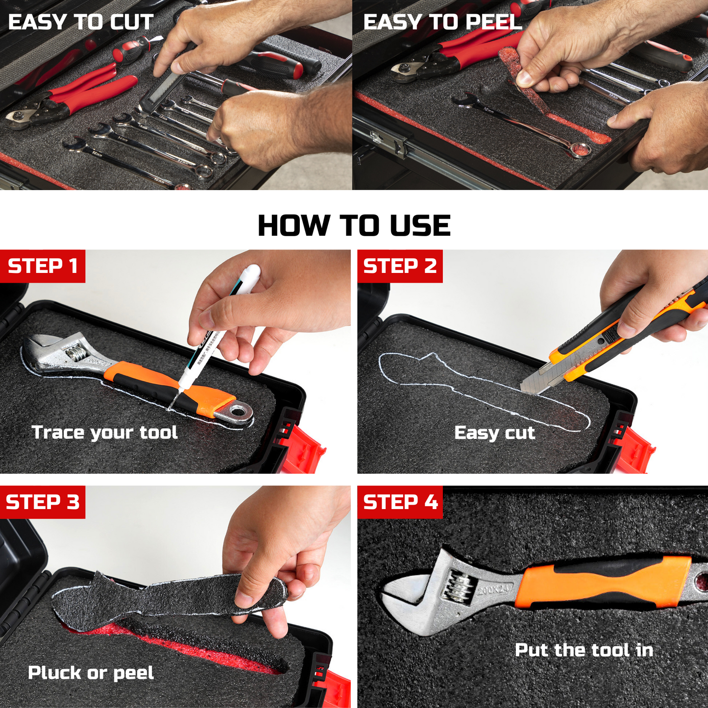 Tool Box Foam 3Pack 18x12x1 inch, Foam Inserts for Cases, Polyethylene Tool Foam Sheets, Drawer Foam Liner, Tool Box Organizers and Storage, Toolbox Shadow Organizer
