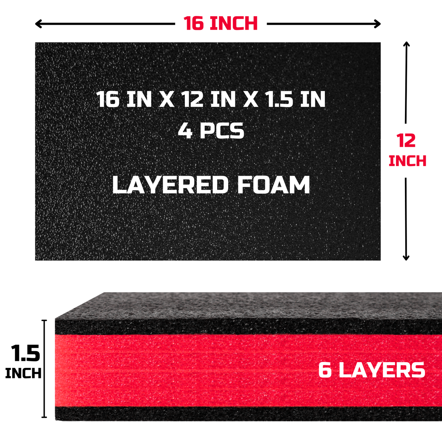 ONREVA Tool Box Foam 4Pack 16x12x1.5 inch, Foam Inserts for Cases, Polyethylene Storage Sheets for Toolbox Hard Case, Tool Shadow Insert, Kaizen Organizer Sheet