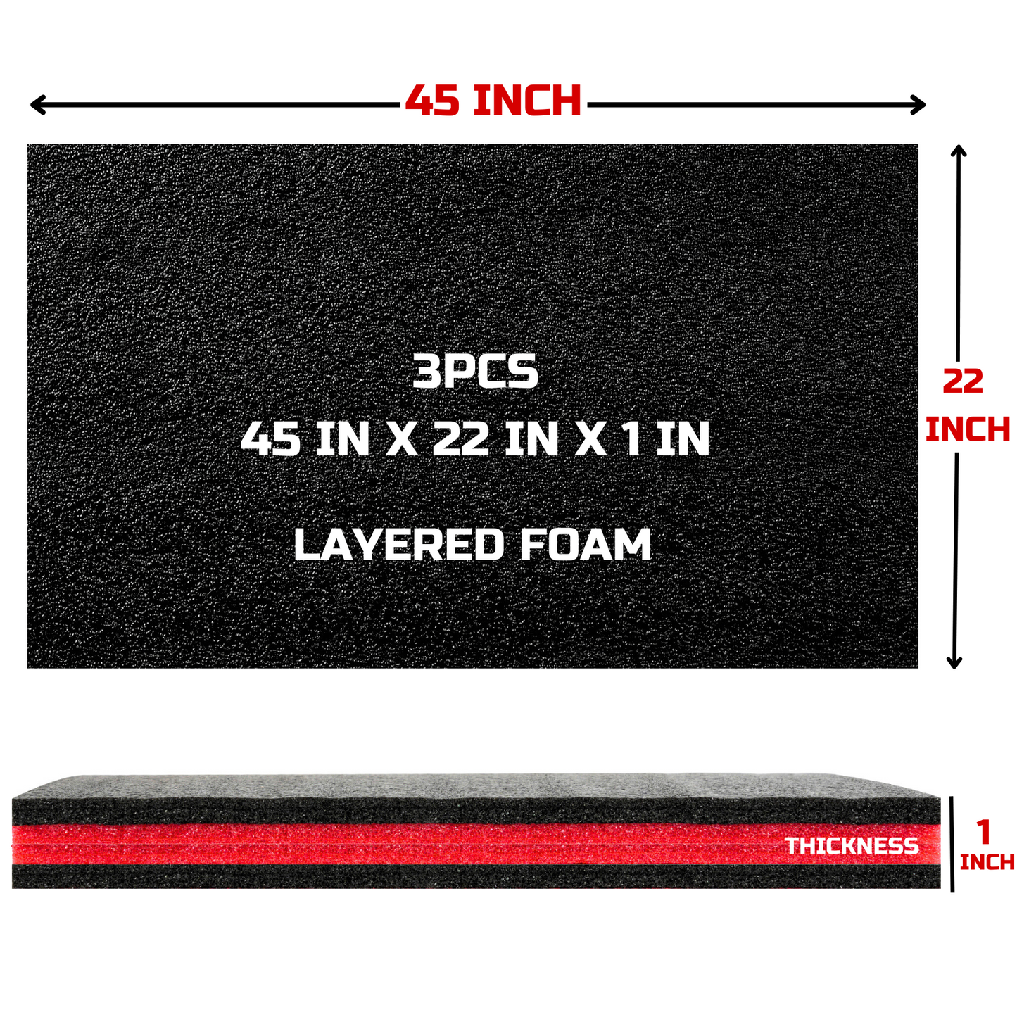 Tool Box Foam, 3Pack 45x22x1 inch, Foam Inserts for Cases, Polyethylene Storage Sheets for Toolbox Hard Case, Tool Shadow Insert, Kaizen Organizer Sheet