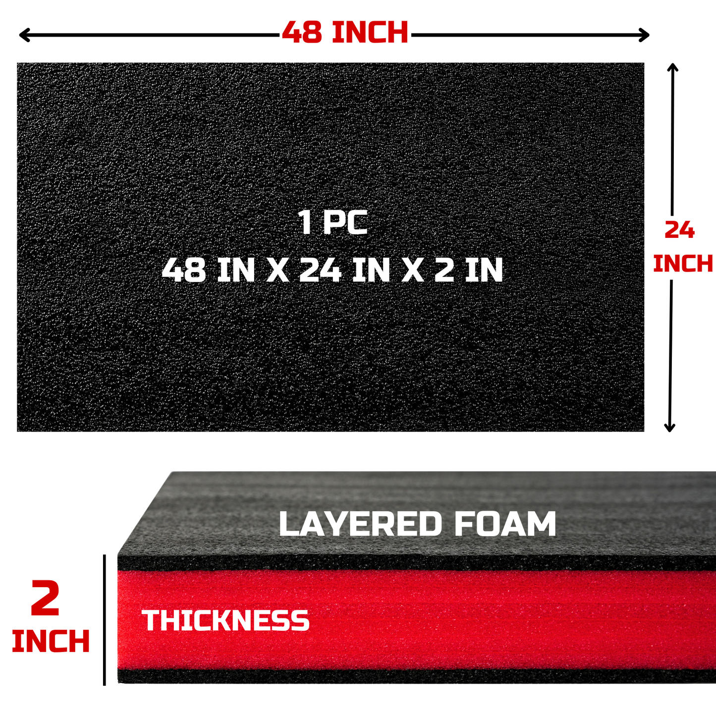 Tool Box Foam, 1PC 48x24x2 inch, Foam Inserts for Cases, Polyethylene Storage Sheets for Toolbox Hard Case, Tool Shadow Insert, Kaizen Organizer Sheet
