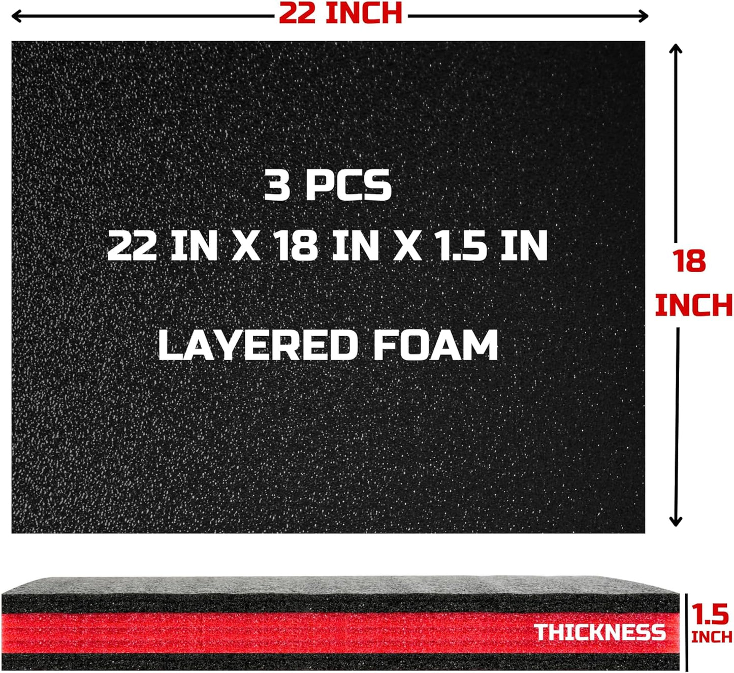 Tool Box Foam, 3Pack 22x18x1.5 inch, Foam Inserts for Cases, Polyethylene Storage Sheets for Toolbox Hard Case, Tool Shadow Insert, Kaizen Organizer Sheet