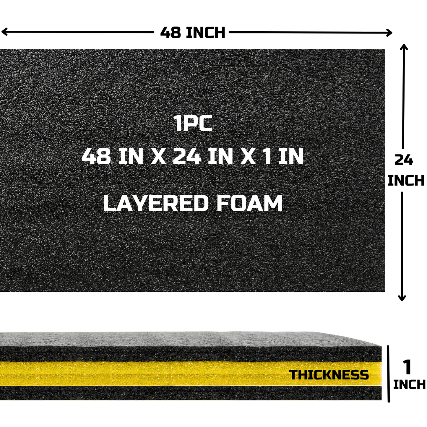 Tool Box Foam, 1PC 48x24x1 inch, Foam Inserts for Cases, Polyethylene Storage Sheets for Toolbox Hard Case, Tool Shadow Insert, Kaizen Organizer Sheet, Black with Yellow