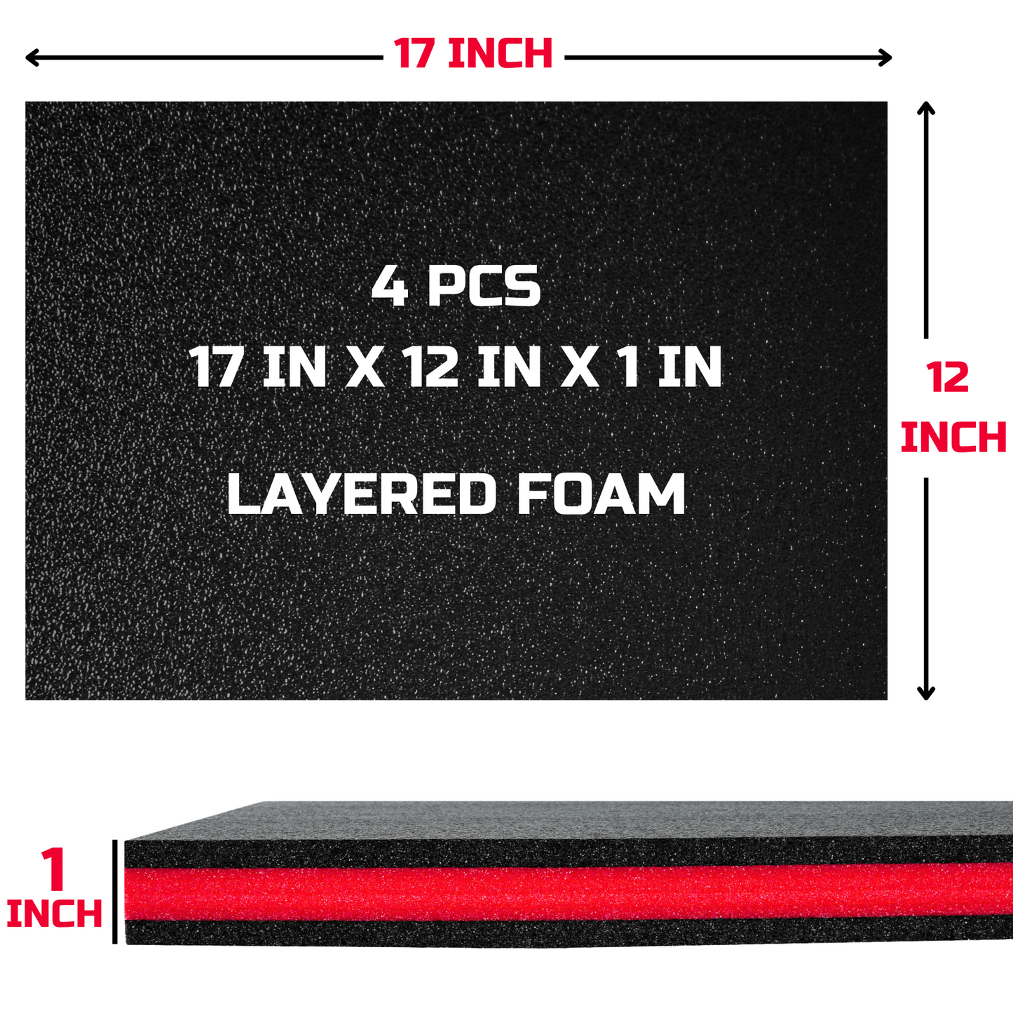 Tool Box Foam 4Pack 17x12x1 inch, Foam Inserts for Cases, Polyethylene Storage Sheets for Toolbox Hard Case, Tool Shadow Insert, Kaizen Organizer Sheet