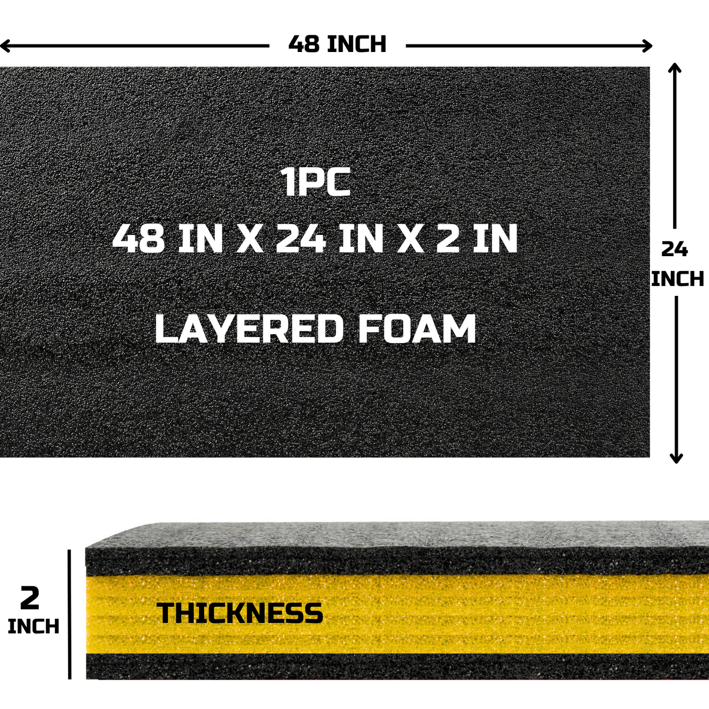Tool Box Foam, 1PC 48x24x2 inch, Foam Inserts for Cases, Polyethylene Storage Sheets for Toolbox Hard Case, Tool Shadow Insert, Kaizen Organizer Sheet, Black with Yellow