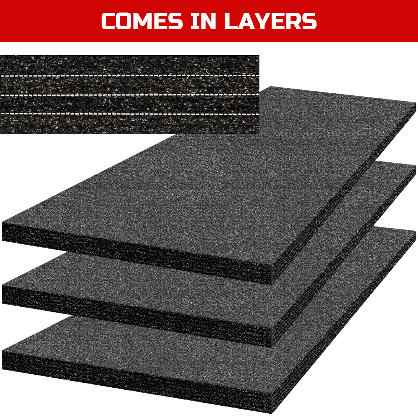 Tool Box Foam 3Pack 48x24x1 inch, Foam Inserts for Cases, Polyethylene Tool Foam Sheets, Drawer Liner Foam, Toolbox Kaizen Organizer and Storage Tool Shadow