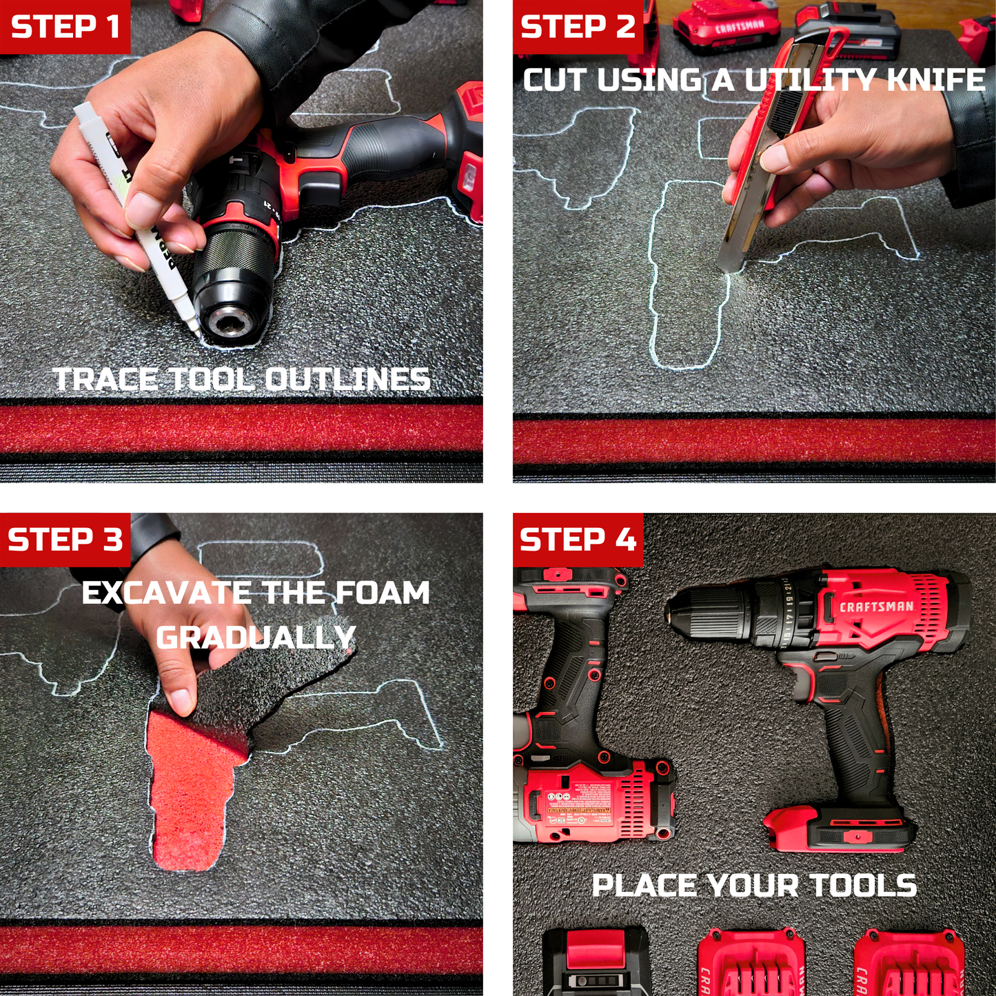 Tool Box Foam 2Pack 30x22x2 inch, Foam Inserts for Cases, Polyethylene Tool Foam Sheets, Gun Case Foam, Toolbox Drawer Foam Liner, Tool Box Organizer and Storage, Red with Black
