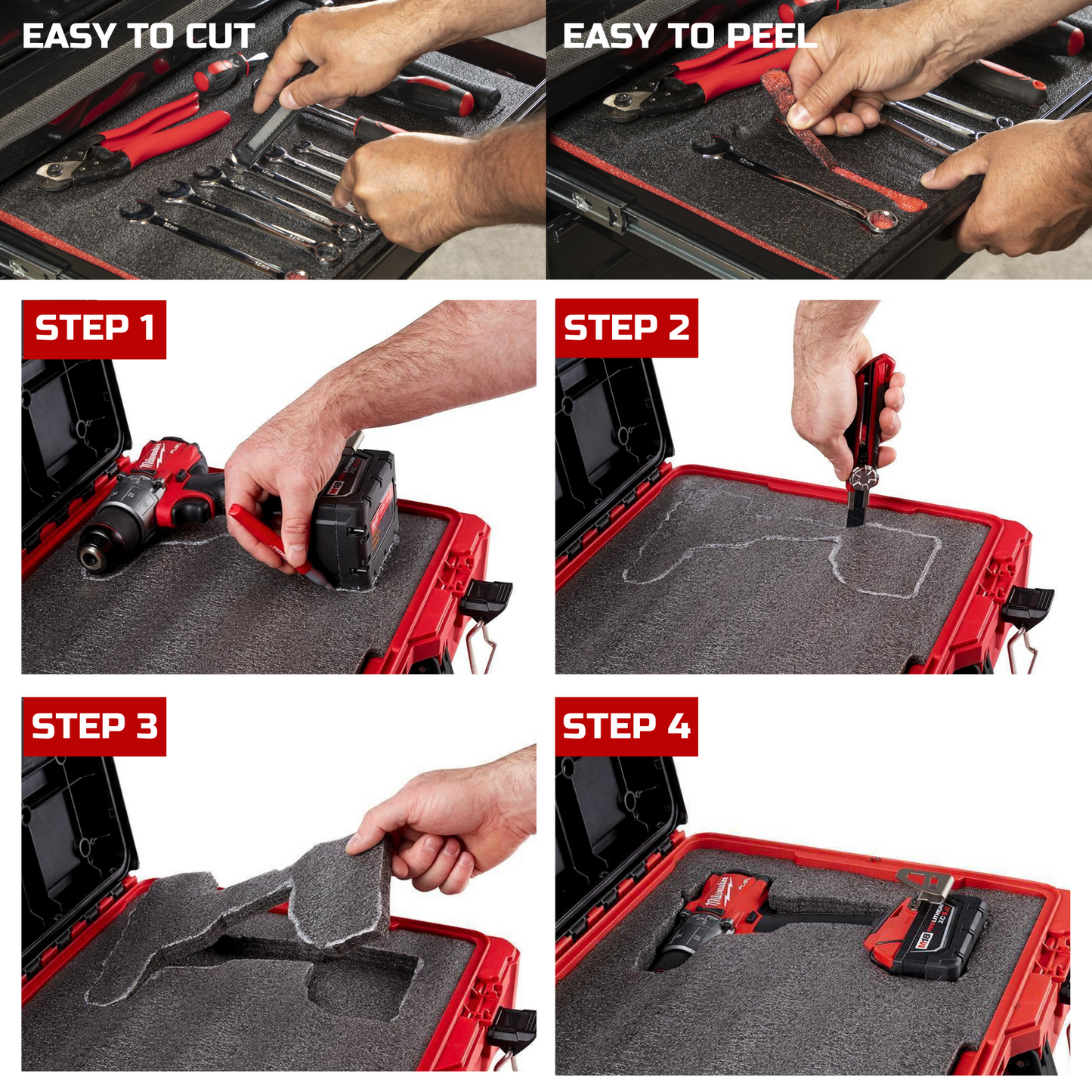 Tool Box Foam 3Pack 18x12x2 inch, Foam Inserts for Cases, Polyethylene Tool Foam Sheets, Drawer Foam Liner, Tool Box Organizers and Storage, Toolbox Shadow Organizer