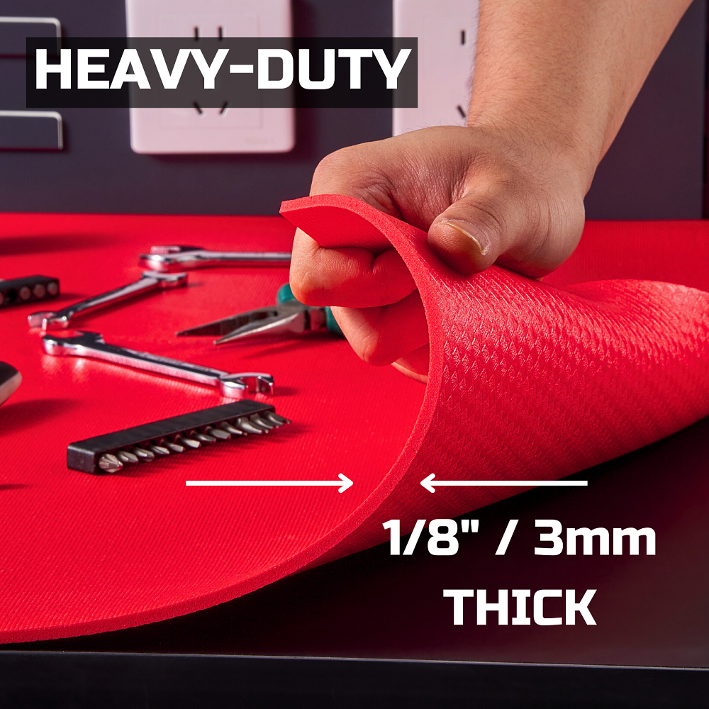 Tool Box Liner 16 inch Wide x 18 ft Large, Thick Heavy Duty Toolbox Drawer Liners, Rolling Tool Chest Liner Foam, Shelf Rubber Mat, Red Non-Slip Organizer Liner for Cabinet, Workbench