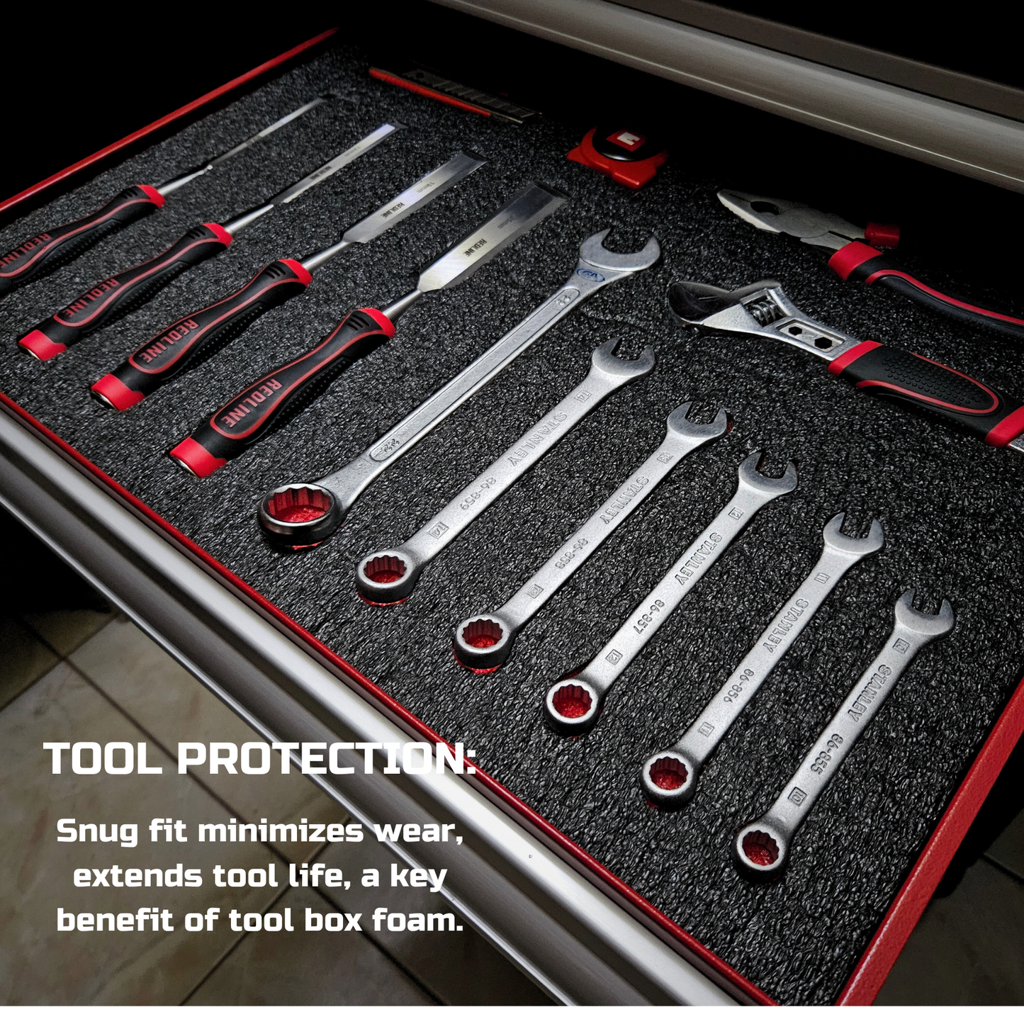 Tool Box Foam 3Pack 48x24x1 inch, Foam Inserts for Cases, Polyethylene Tool Foam Sheets, Drawer Liner Foam, Toolbox Kaizen Organizer and Storage Tool Shadow, Red with Black