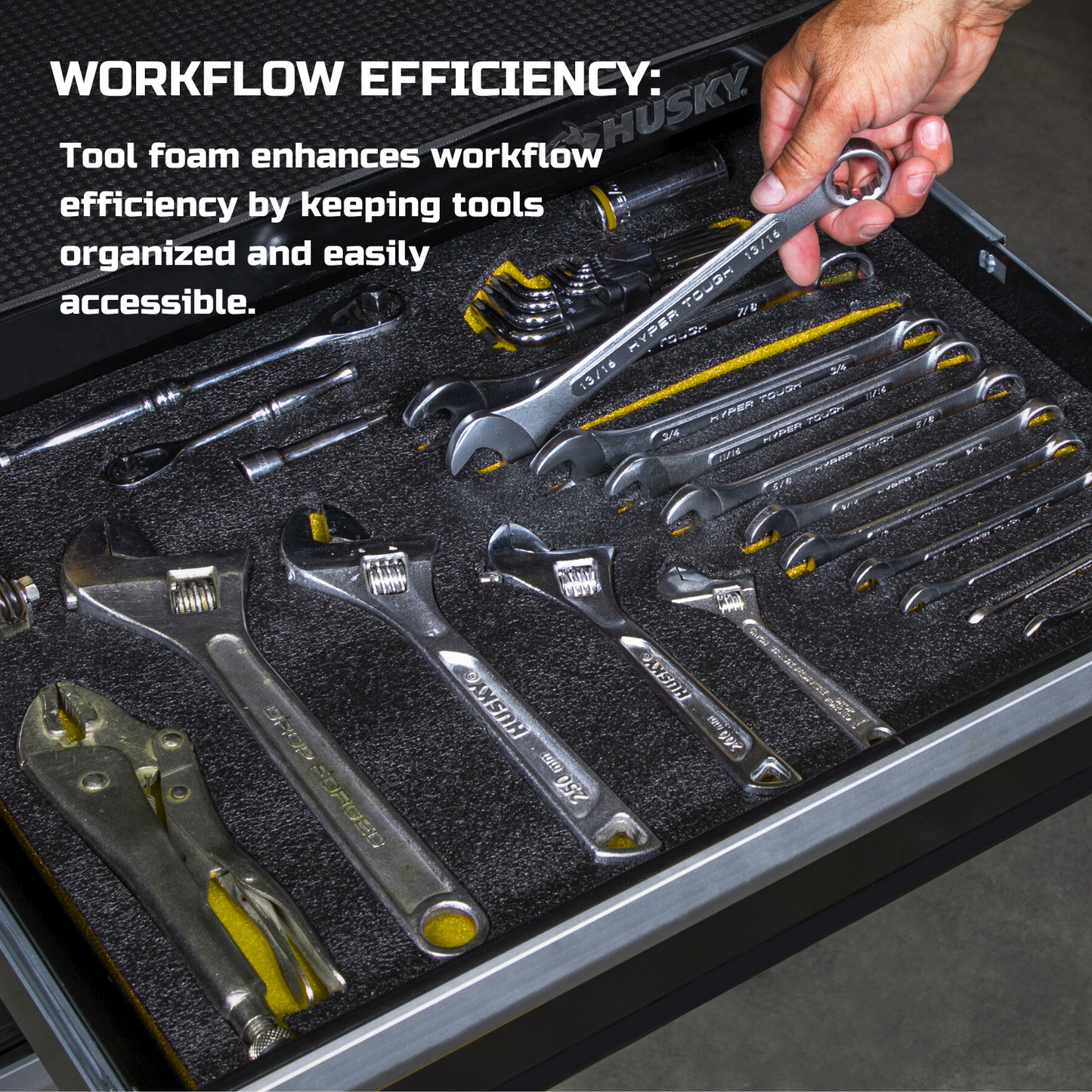 Tool Box Foam, 1PC 48x24x1 inch, Foam Inserts for Cases, Polyethylene Storage Sheets for Toolbox Hard Case, Tool Shadow Insert, Kaizen Organizer Sheet, Black with Yellow
