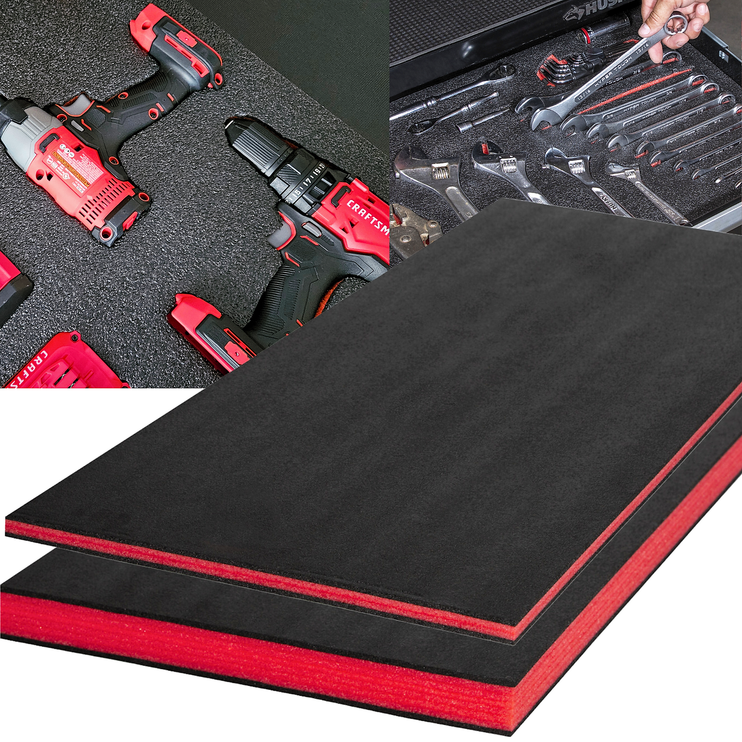 Tool Box Foam 2Pack 1pc 48x24x2in & 1pc 48x24x1in, Foam Inserts for Cases, Polyethylene Tool Foam Sheets, Drawer Shadow Liner, Toolbox Kaizen Organizer and Storage