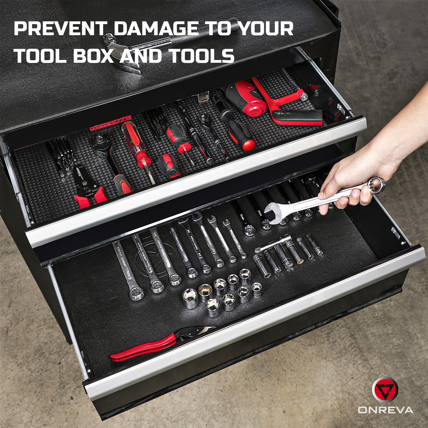 ONREVA Tool Box Liner 36 inch wide x 18 ft Large, Thick Heavy Duty Toolbox Drawer Liners, Rolling Tool Chest Foam Mat, Shelf Rubber Mat, Black Non-slip Organizer Pad for Cabinet, Workbench