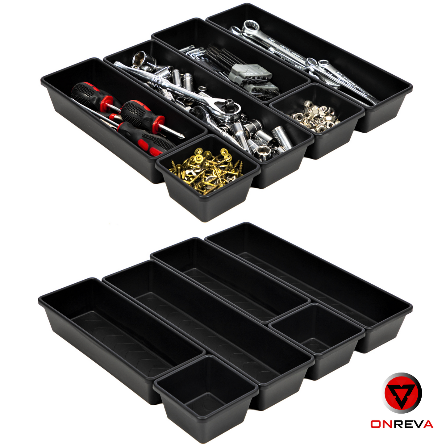 ONREVA 6 PCs Tool Box Organizer Tray Set, Toolbox Storage Non-slip Trays, Rolling Tool Chest Drawer Dividers, Tool Cabinet Bins, Hardware, Screws, Nuts, Screwdrivers, pliers, Small Tools Organization