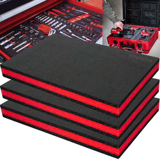 Kaizen Foam | Tool Box Foam, 3 Pack 18x12x2 inches, Toolbox Shadow Foam Organizers, Tool Foam Inserts Sheets, Red with Black