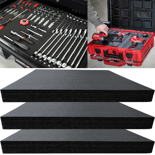 Kaizen Foam | Tool Box Foam, 3 Pack 22x18x2 inches, Toolbox Shadow Foam Organizers, Tool Foam Inserts Sheets, Black