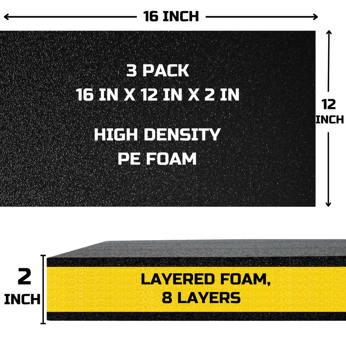 ONREVA Tool Box Foam Organizer 16x12x2 inch 3Pack, Kaizen Sheets for Pro Tool Control, Custom Tool Shadow Inserts for Cases & Drawers, High Density Polyethylene Foam, Black with Yellow