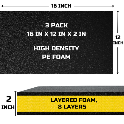 ONREVA Tool Box Foam Organizer 16x12x2 inch 3Pack, Kaizen Sheets for Pro Tool Control, Custom Tool Shadow Inserts for Cases & Drawers, High Density Polyethylene Foam, Black with Yellow