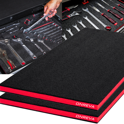 ONREVA Tool Box Foam 30x22x1 inch 2Pack, Foam Inserts for Cases, Polyethylene Storage Sheets for Toolbox Hard Case, Tool Shadow Insert, Kaizen Organizer Sheet, Red With Black