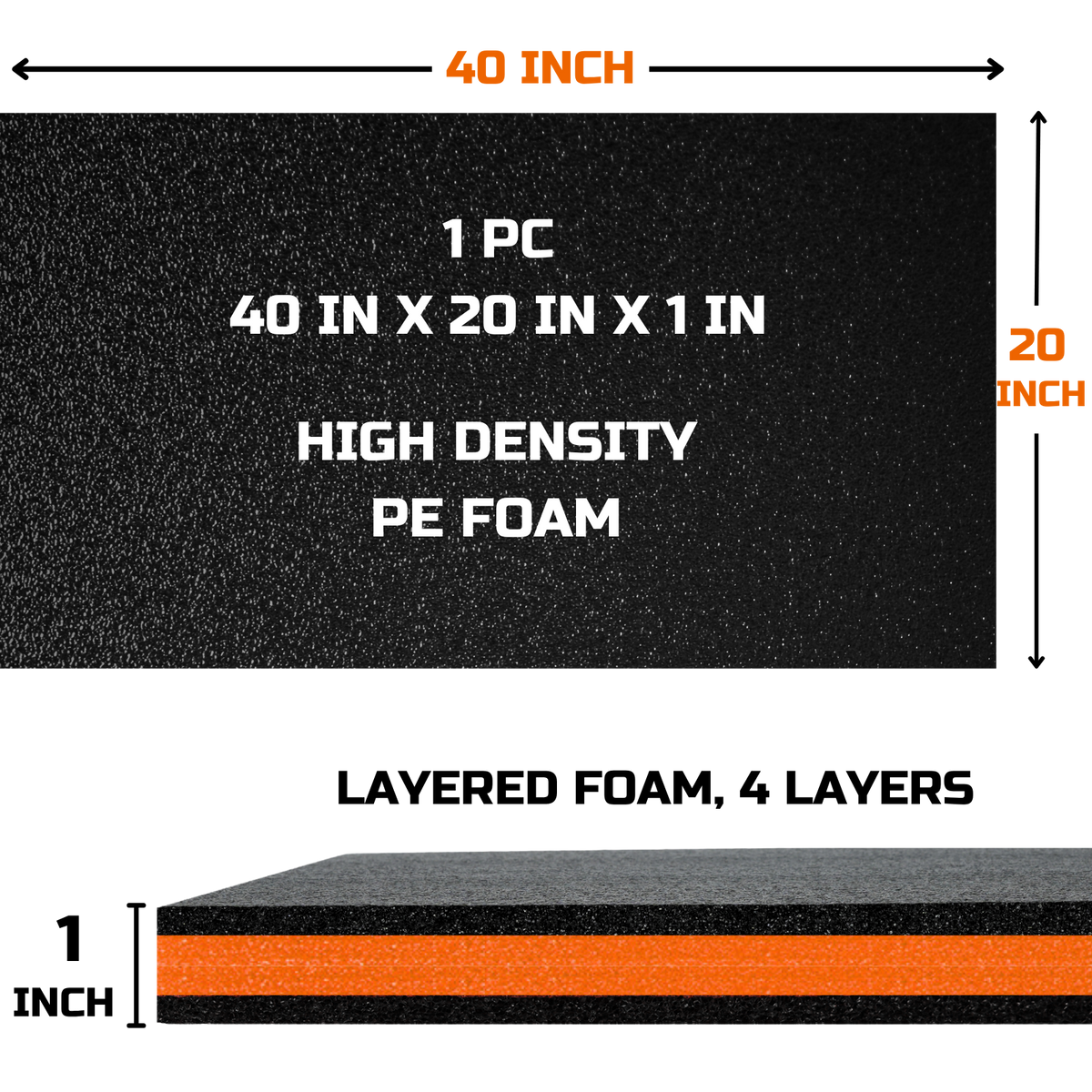 ONREVA Tool Box Foam Organizer 40x20x1 inch 1PC, Kaizen Sheets for Pro Tool Control, Custom Tool Shadow Inserts for Cases & Drawers, High Density Polyethylene Foam, Black with Orange