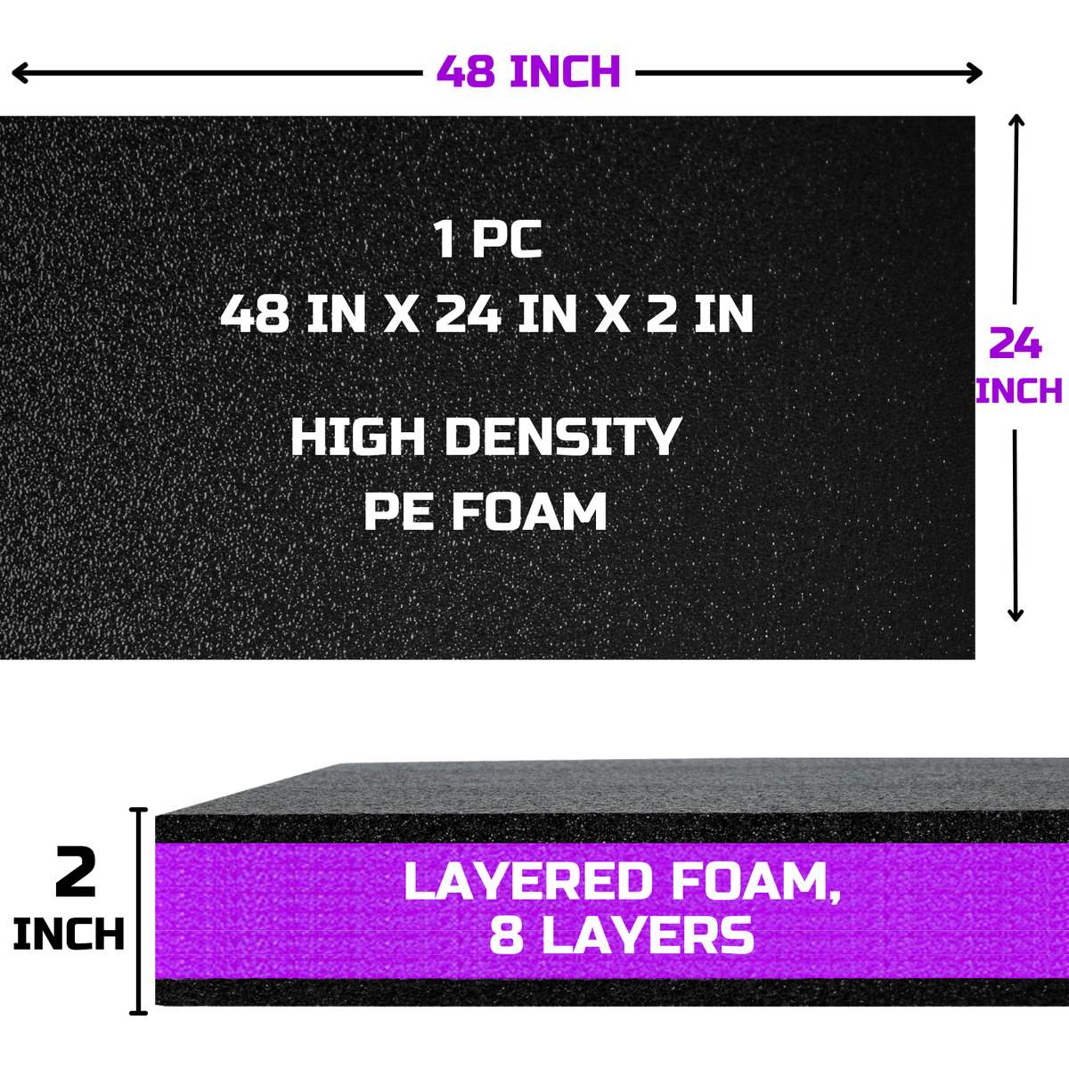 ONREVA Tool Box Foam Organizer 48x24x2 inch 1PC, Kaizen Sheets for Pro Tool Control, Custom Tool Shadow Inserts for Cases & Drawers, High Density Polyethylene Foam, Black with Purple