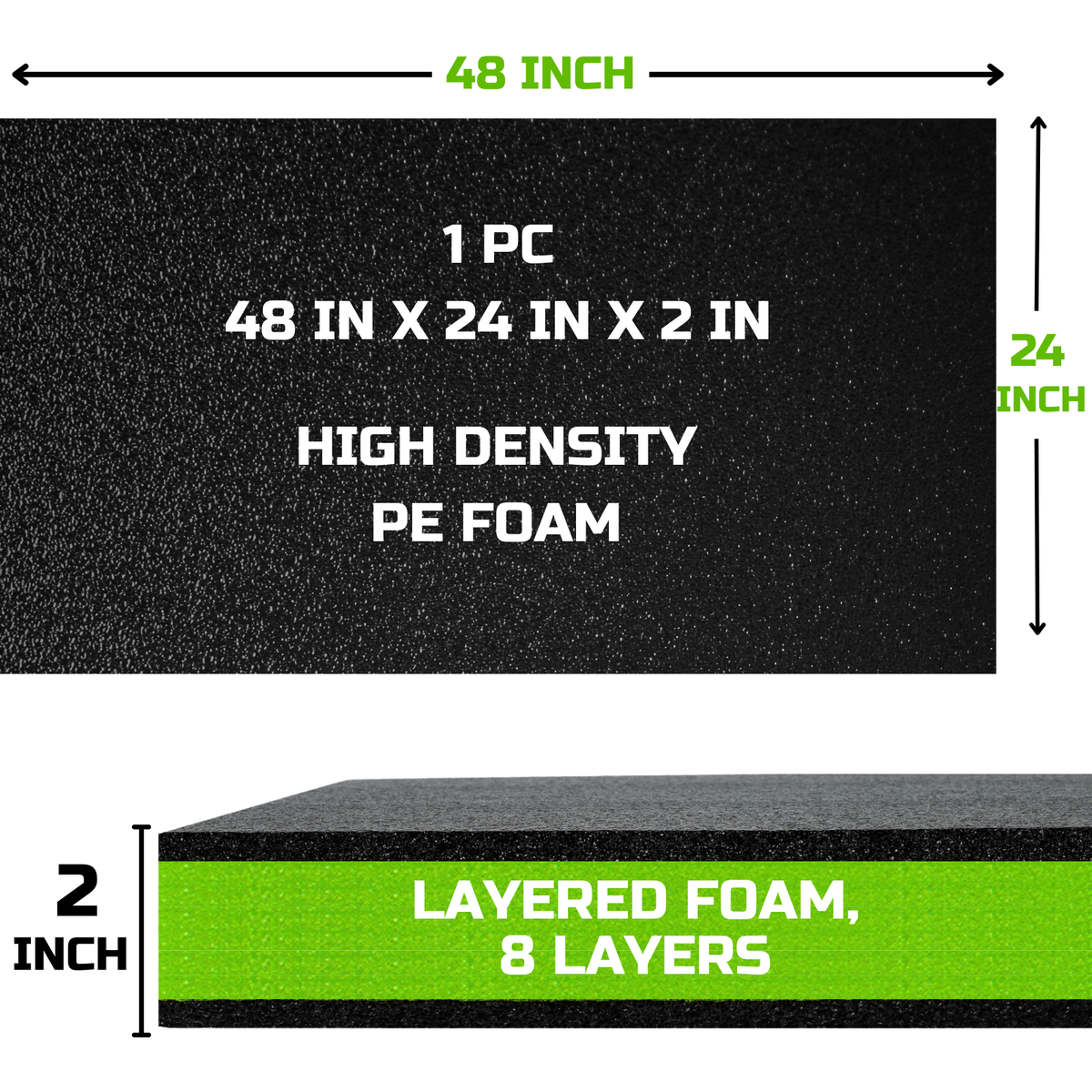ONREVA Tool Box Foam Organizer 48x24x2 inch 1PC, Kaizen Sheets for Pro Tool Control, Custom Tool Shadow Inserts for Cases & Drawers, High Density Polyethylene Foam, Black with Green