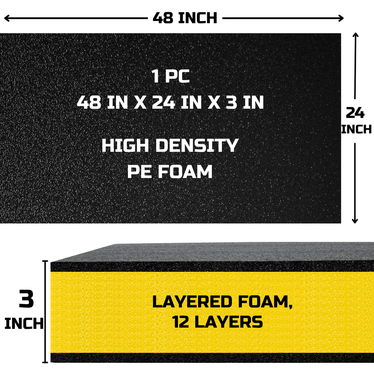 ONREVA Tool Box Foam Organizer 48x24x3 inch 1 PC, Kaizen Sheets for Pro Tool Control, Custom Tool Shadow Inserts for Cases & Drawers, High Density Polyethylene Foam, Black with Yellow