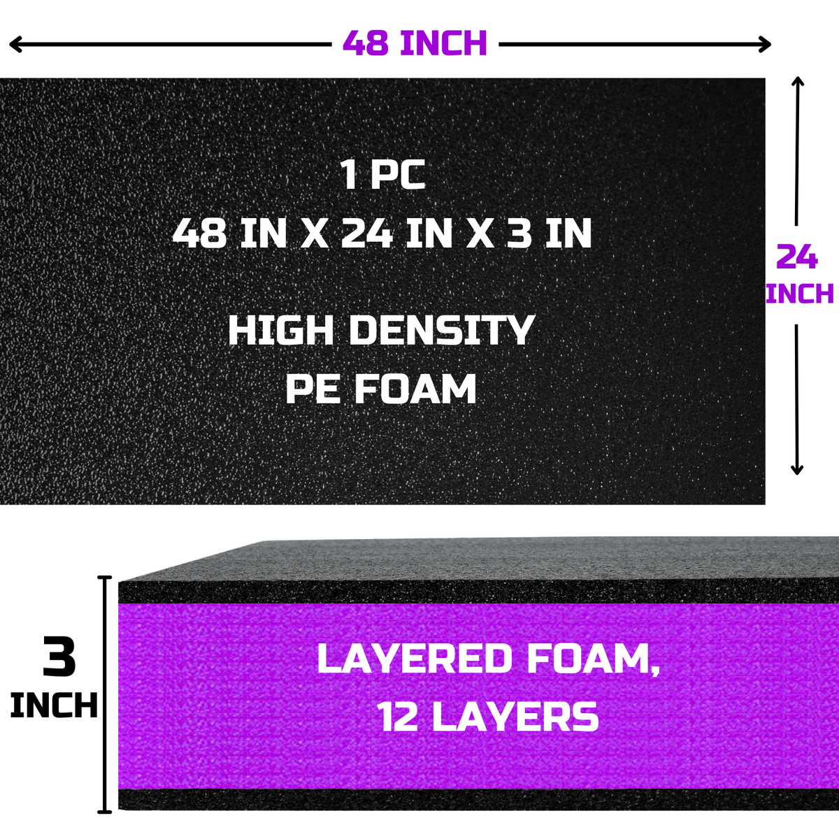 ONREVA Tool Box Foam Organizer 48x24x3 inch 1PC, Kaizen Sheets for Pro Tool Control, Custom Tool Shadow Inserts for Cases & Drawers, High Density Polyethylene Foam, Black with Purple