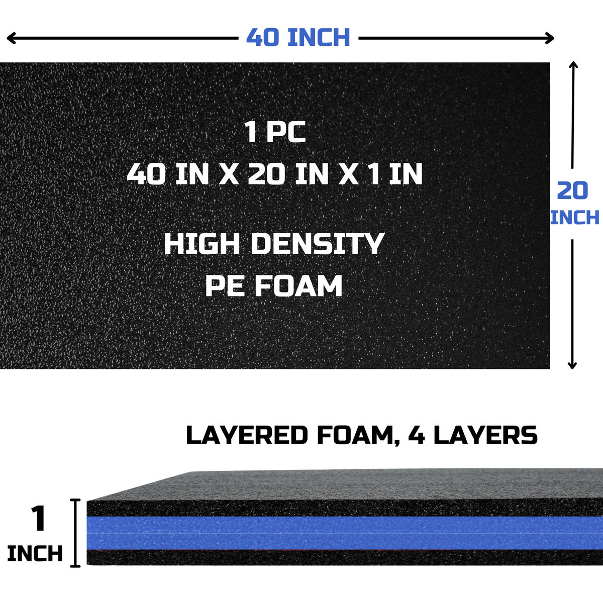 ONREVA Tool Box Foam Organizer 40x20x1 inch 1PC, Kaizen Sheets for Pro Tool Control, Custom Tool Shadow Inserts for Cases & Drawers, High Density Polyethylene Foam, Black with Blue