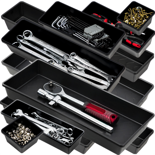 ONREVA 12 PCs Tool Box Organizer Tray Set, Toolbox Storage Non-slip Trays, Rolling Tool Chest Drawer Dividers, Tool Cabinet Bins, Hardware, Screws, Nuts, Screwdrivers, pliers, Small Tools Organization