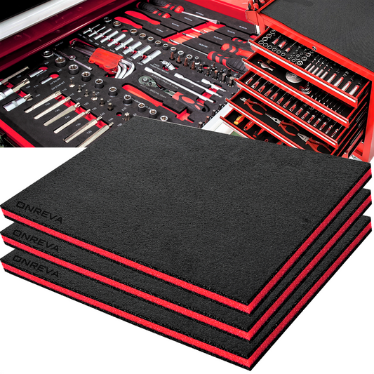 Kaizen Foam | Tool Box Foam, 3 Pack 18x12x1 inches, Toolbox Shadow Foam Organizers, Tool Foam Inserts Sheets, Red with Black