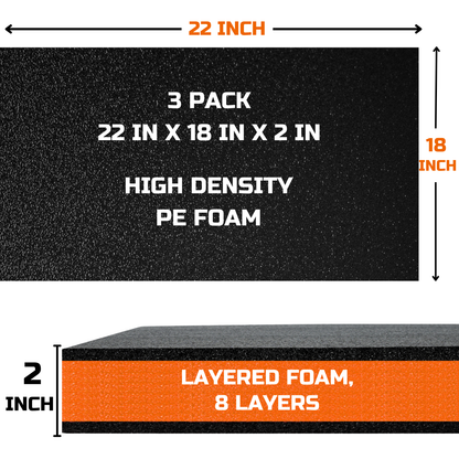 ONREVA Tool Box Foam Organizer 22x18x2 inch 3Pack, Kaizen Sheets for Pro Tool Control, Custom Tool Shadow Inserts for Cases & Drawers, High Density Polyethylene Foam, Black with Orange
