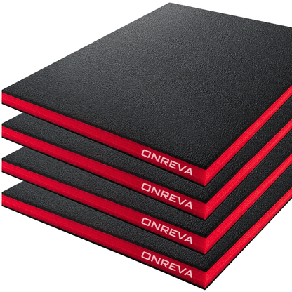 ONREVA Tool Box Foam Organizer 12x12x1 inch 4Pack, Kaizen Sheets for Pro Tool Control, Custom Tool Shadow Inserts for Cases & Drawers, High Density Polyethylene Foam, Black with Red