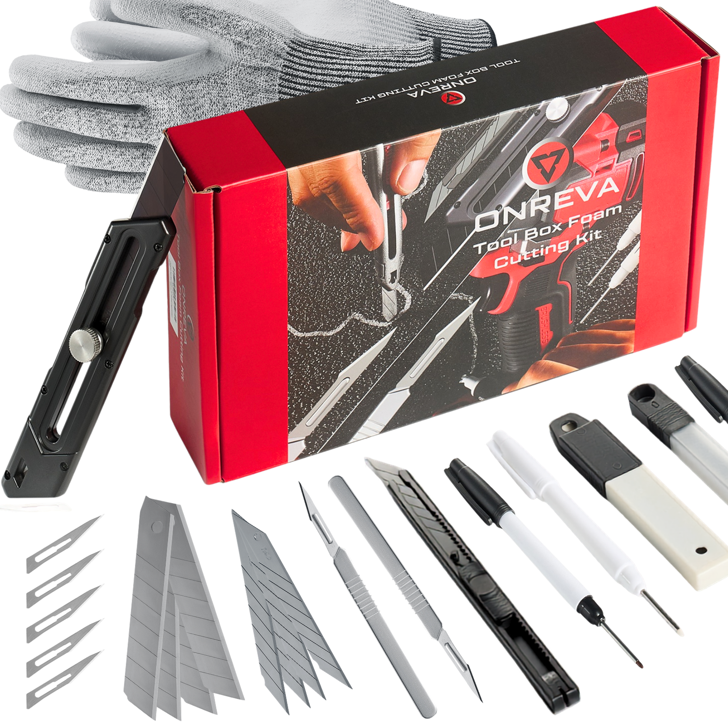 ONREVA Tool Box Foam Cutting Kit for Kaizen Foam & Shadow Foam – Utility Knife Set for Custom Tool Box Foam Inserts, Precision Foam Cutter Tools for Toolbox Organization