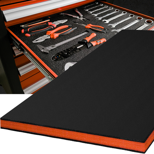 Tool Box Foam, 1PC 48x24x1 inch, Foam Inserts for Cases, Polyethylene Storage Sheets for Toolbox Hard Case, Tool Shadow Insert, Kaizen Organizer Sheet, Black with Orange