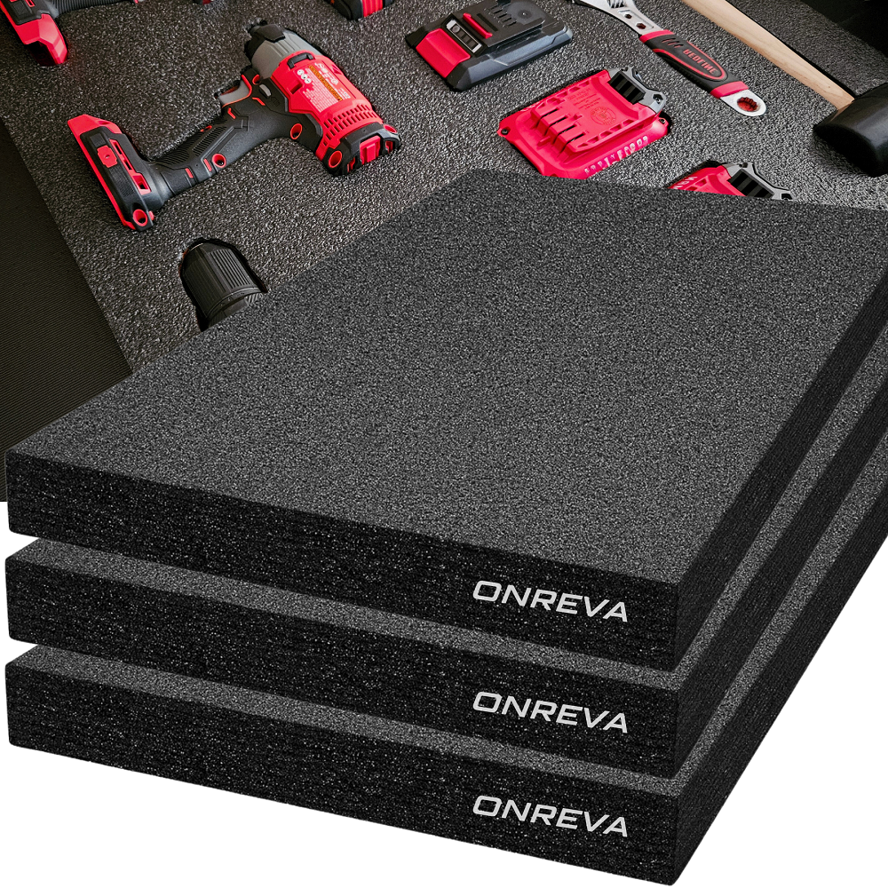 ONREVA Tool Box Foam 3Pack 22x18x2 inch, Foam Inserts for Cases, Polyethylene Tool Foam Sheets, Drawer Liner Foam, Toolbox Kaizen Organizer And Stora