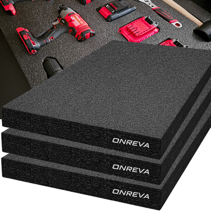 ONREVA Tool Box Foam 3Pack 22x18x2 inch, Foam Inserts for Cases, Polyethylene Tool Foam Sheets, Drawer Liner Foam, Toolbox Kaizen Organizer And Stora
