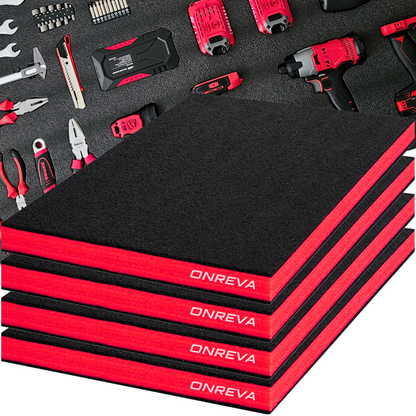 ONREVA Tool Box Foam 4Pack 16x12x1.5 inch, Foam Inserts for Cases, Polyethylene Storage Sheets for Toolbox Hard Case, Tool Shadow Insert, Kaizen Organizer Sheet