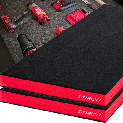 ONREVA Tool Box Foam 32x26x2 inch 2Pack, Foam Inserts for Cases, Polyethylene Storage Sheets for Toolbox Hard Case, Tool Shadow Insert, Kaizen Organizer Sheet, Black with Red